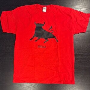 Red T-Shirt with Black Bull Graphic
